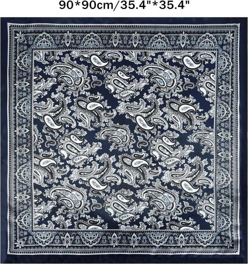 GERINLY 35 Inch Wild Rag Cowboy Scarves for Men, Large Rancher Neckerchief Silk Feel, Oversize Western Bandana - Image 2